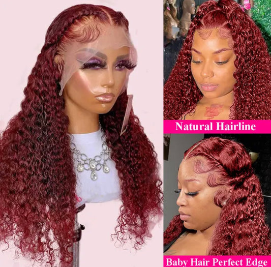 Deep Curly Transparent 99J Burgundy 13x6 HD Lace Front Wig 🩷