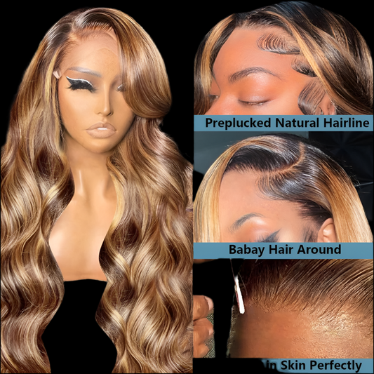 Koco Pretty Body Wave Remy Human Hair P4/27 Piano Ombre Blonde Brown Highlight Glueless