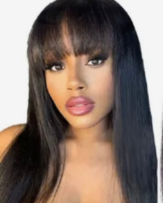 Cozy Straight Wig with Bangs 180% Density