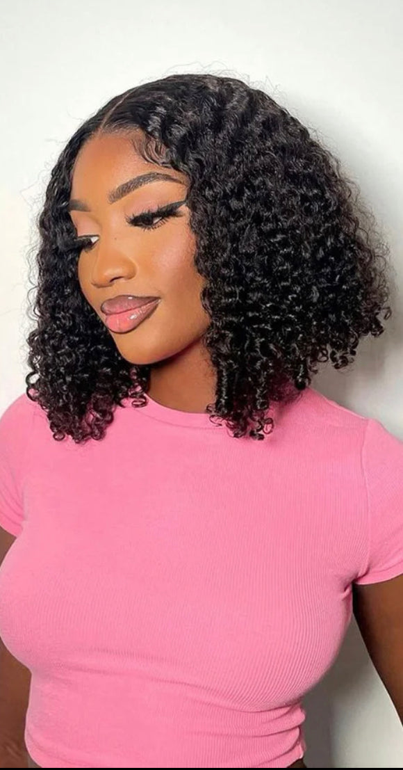 Koco Pretty 4x4 Closure Jerry Curl Short Bob Wig