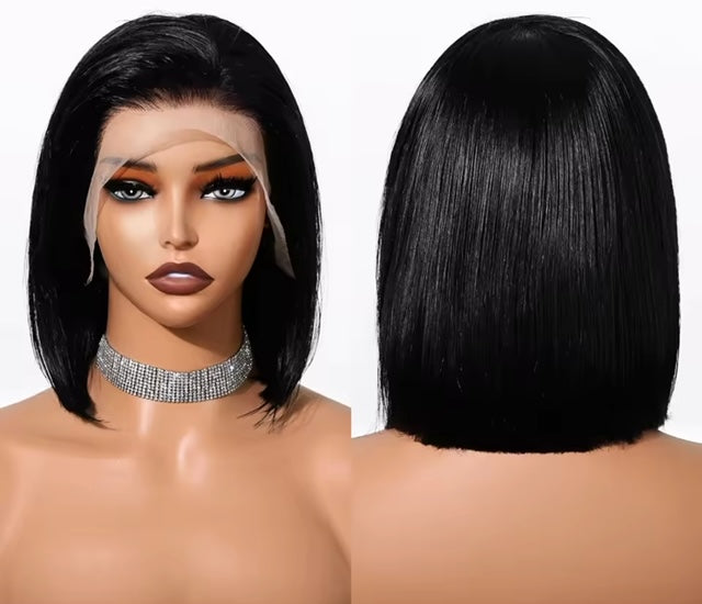 4 Transparent 13X4 Front Lace Straight Bob Wigs 100% Human Hair 180% Density