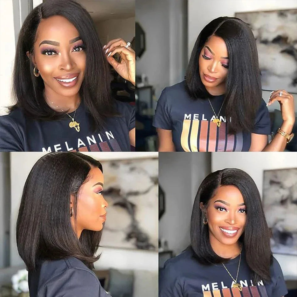 Afro Kinky Straight Side Part Lace Wig 13x1 Bob Human Hair Wigs