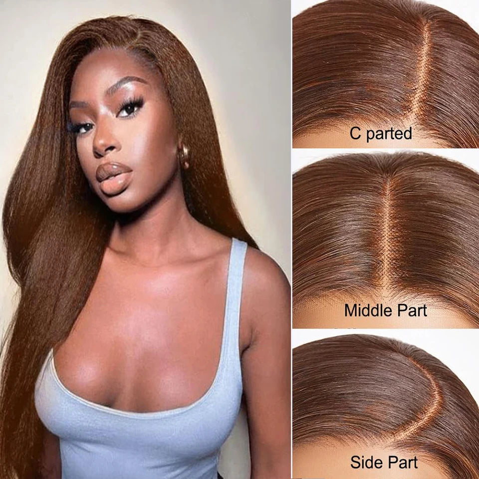 250% Density Brown Kinky Straight Human Hair Wigs #4 Colored Raw Human Hair Front 13x6 Hd Lace Frontal Wig Glueless Wigs On Sale