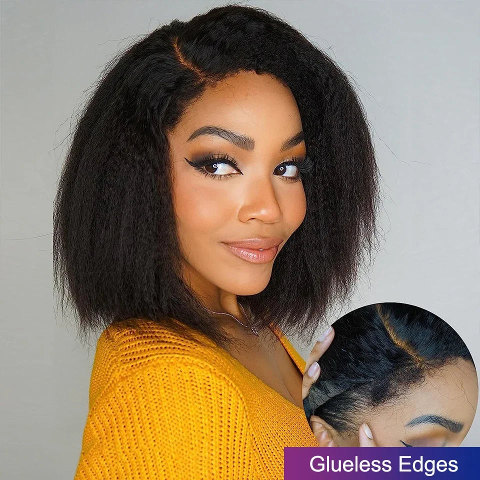 Afro Kinky Straight Side Part Lace Wig 13x1 Bob Human Hair Wigs