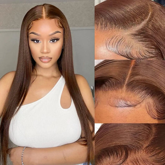 Wear and Go Glueless Lace Front Colored Wig Chocolate Brown Human Hair Wigs Pre Cut