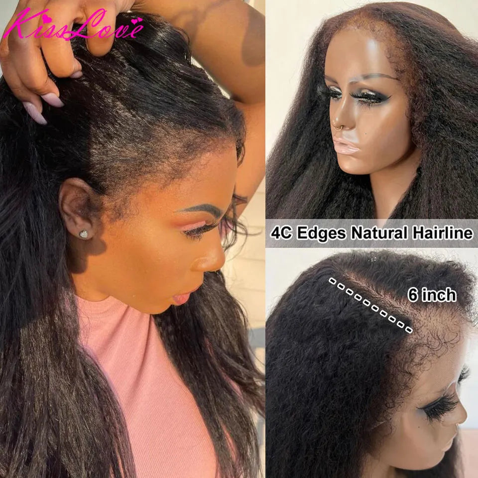 4C Edges Kinky Straight Human Hair Wigs Afro Natural Baby Hair