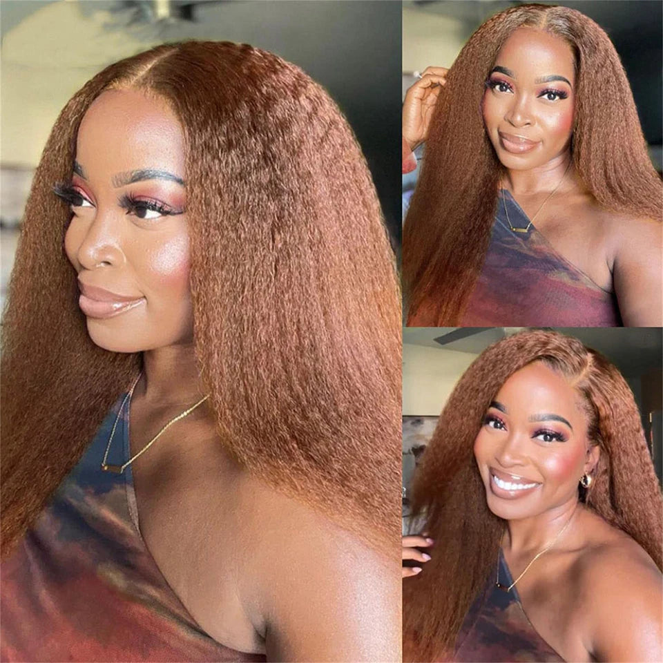 250% Density Brown Kinky Straight Human Hair Wigs #4 Colored Raw Human Hair Front 13x6 Hd Lace Frontal Wig Glueless Wigs On Sale